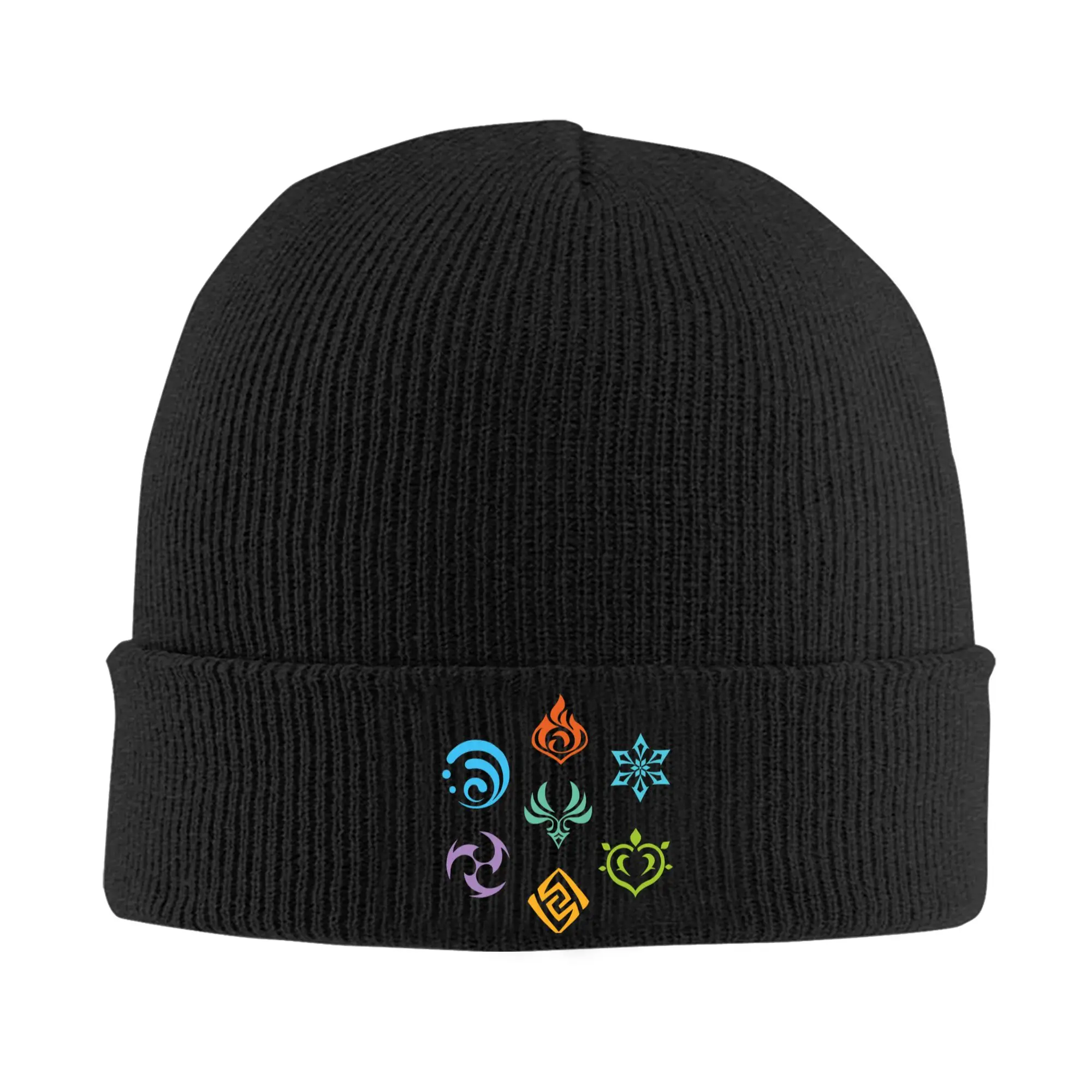 Genshin Impact Elements Knit Hat  Vintage Caps Men Women Unisex Hippie Beanie Hats Autumn Printed Head Wrap Bonnet Hats