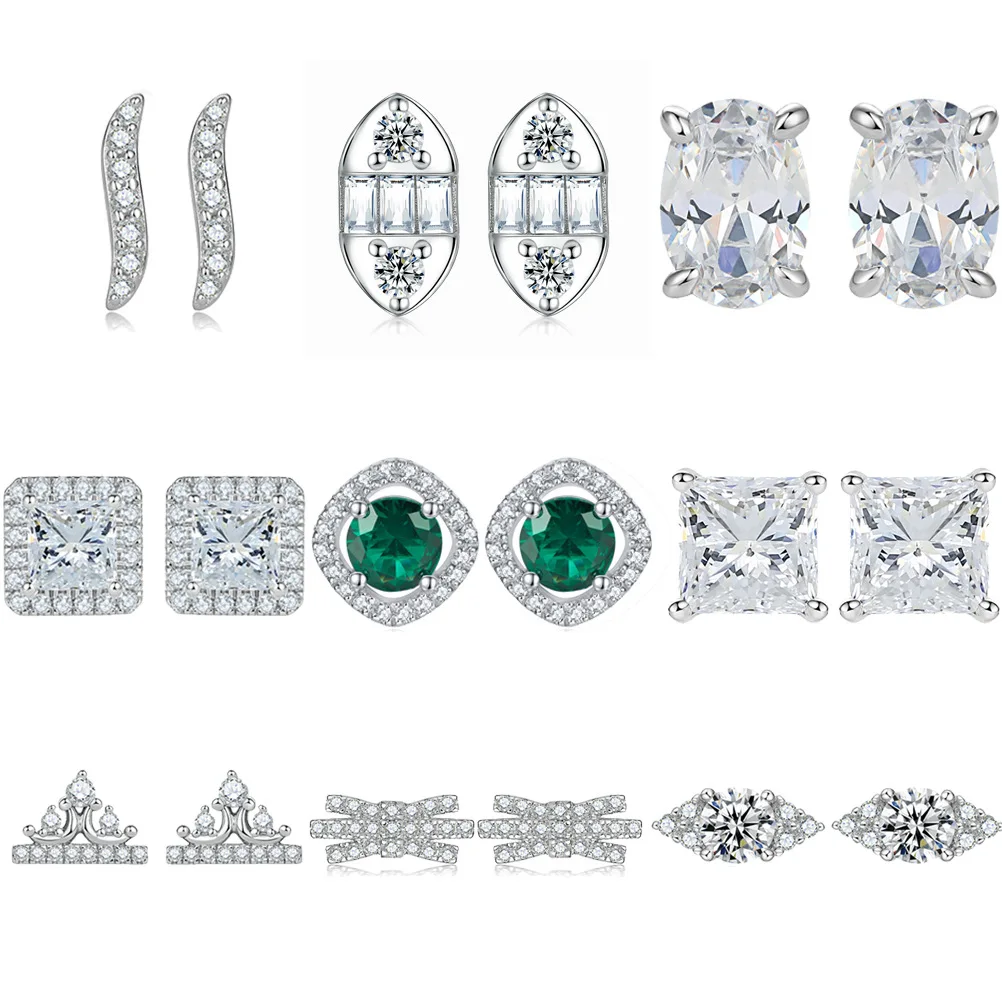 

European and American fashion s925 pure silver bow pearl earrings women's crown heart-shaped gemstone heart earrings accessories