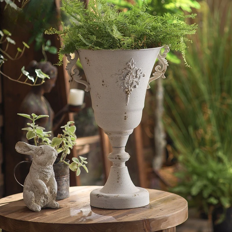 

Французская винтажная ваза из кованого железа, кашпо для цветочного горшка с потертостями, центральная часть домашнего декора в деревенском стиле для обеденного стола, декор фермерского дома