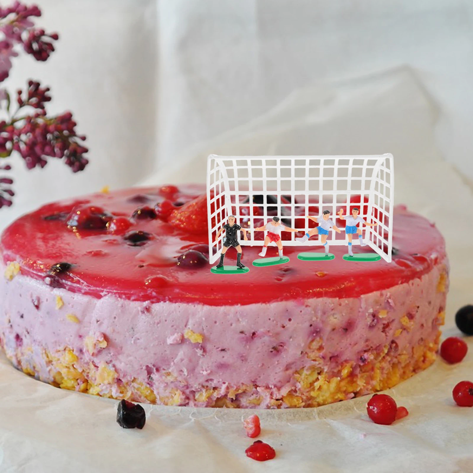 Topper per torta da calcio 6 giocatori 2 obiettivi Decorazioni per calcio Forniture per feste di compleanno Decorazione per torta non commestibile in plastica alimentare