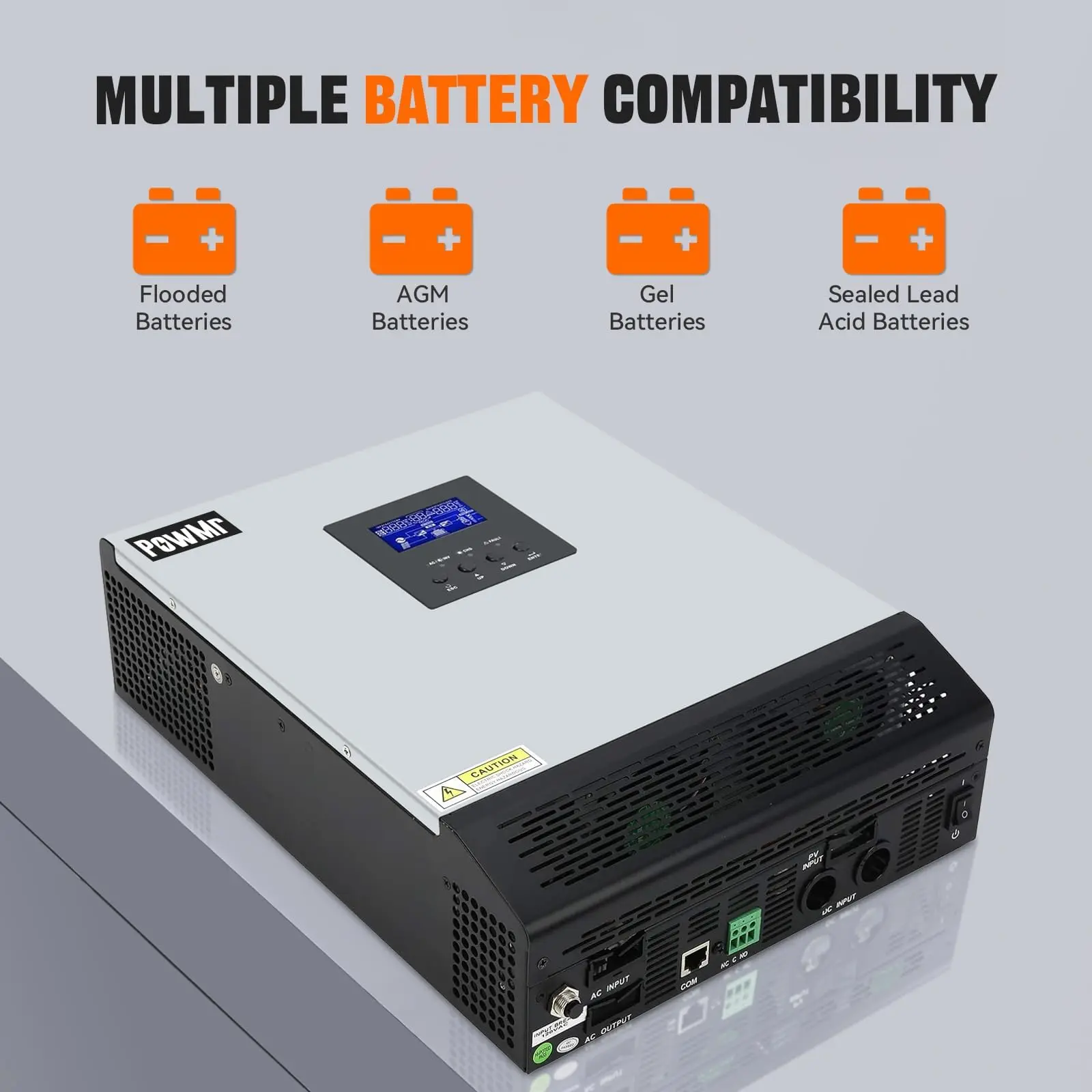 PowMr 3KW عاكس للطاقة الشمسية الهجين 24 فولت إلى 110 فولت 120 فولت 2400 واط موجة جيبية نقية PWM 50A جهاز التحكم بالشحن بالطاقة الشمسية وشاحن تيار متردد للمنزل