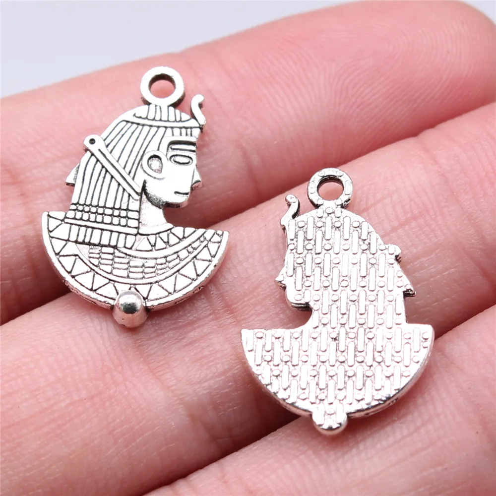 WYSIWYG 10pcs 23x16mm Antique Silver Color Egypt Cleopatra Charms Pendant For DIY Jewelry Making Jewelry Craft Findings