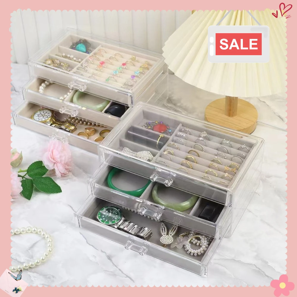 

3-слойный прозрачный ящик для драгоценностей, нежное ожерелье, шкатулка для хранения ювелирных изделий, большая вместительная антиоксидантная шкатулка для драгоценностей