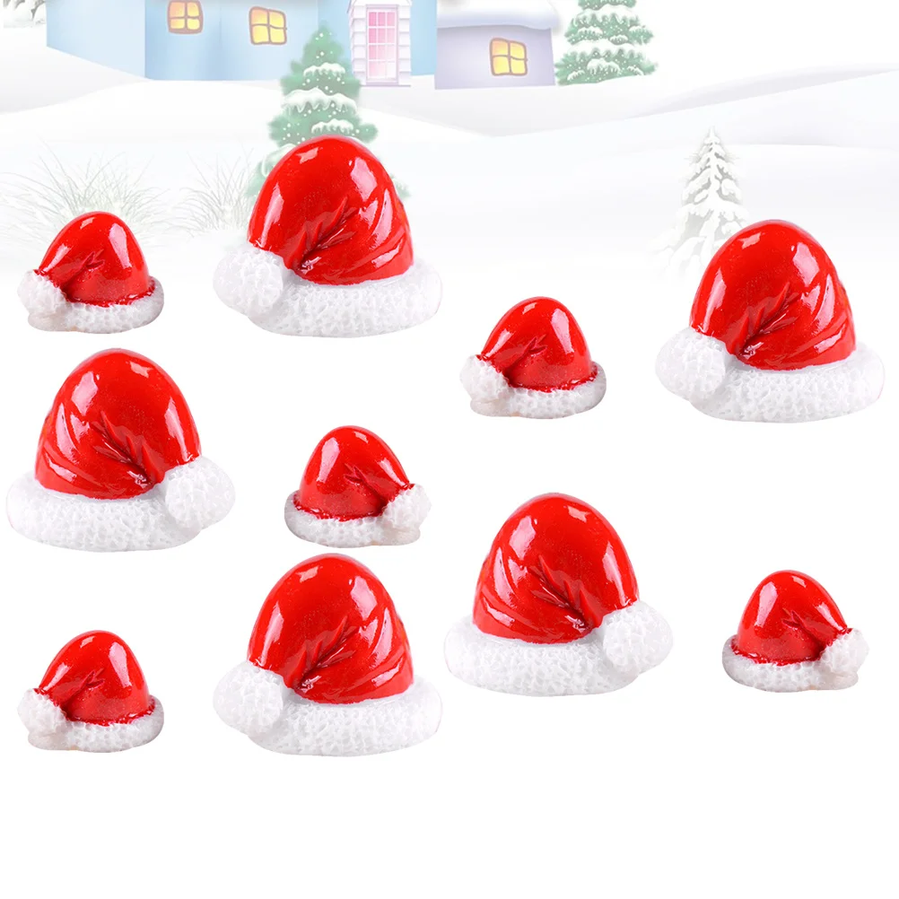 

10Pcs Christmas Resin Decoration Hat Shape Small Large Micro Landscape Desk Ornament Hand Carved Christmas Ornament Unique Gift