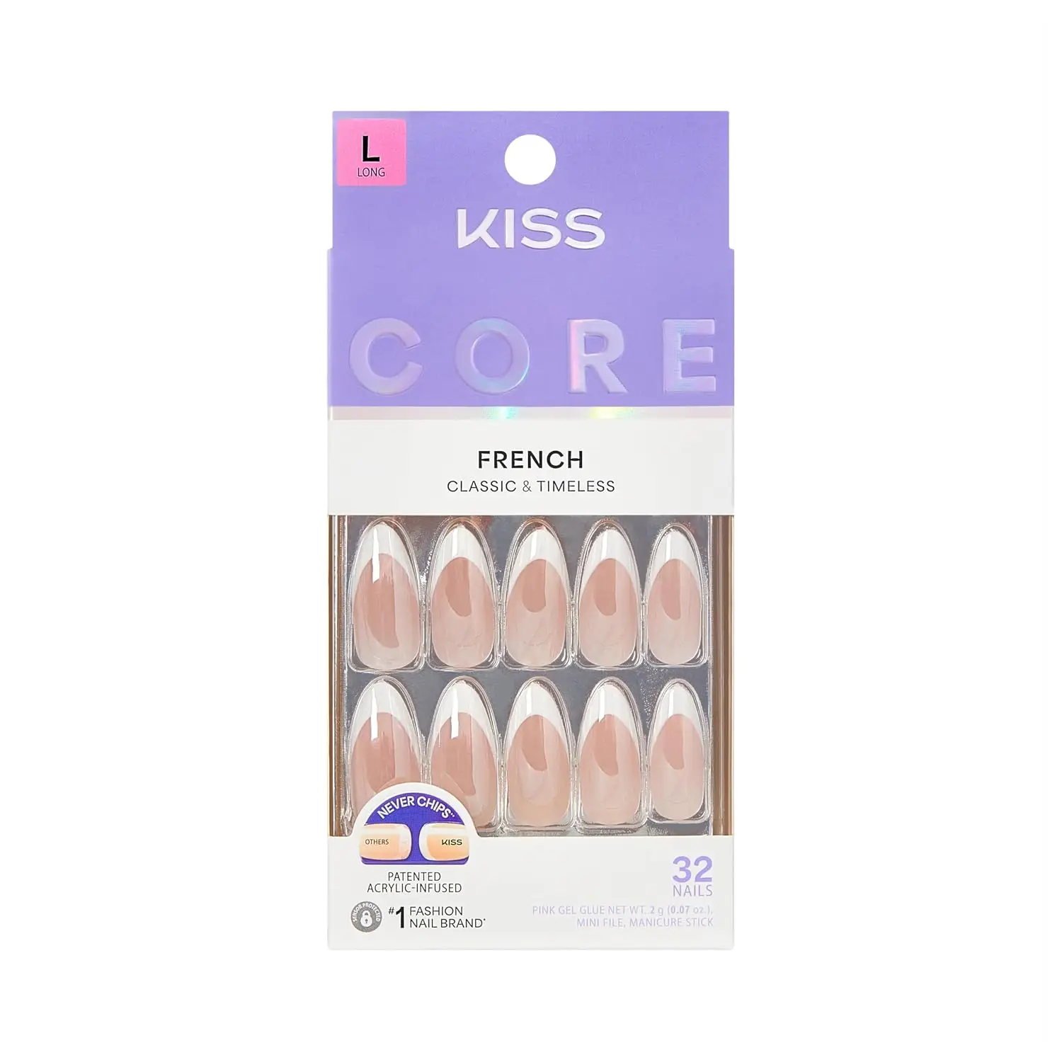 

Long Almond Press On Nails, White, 32 Pcs with Glue & Tools, 14 Days Wear