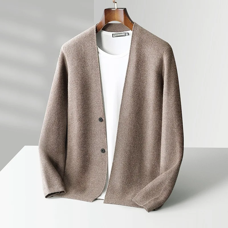 Spring and Autumn New Light Luxury Men's Wool Cardigan Business Casual Daily Style Two-Button Knitted Coat Fashion