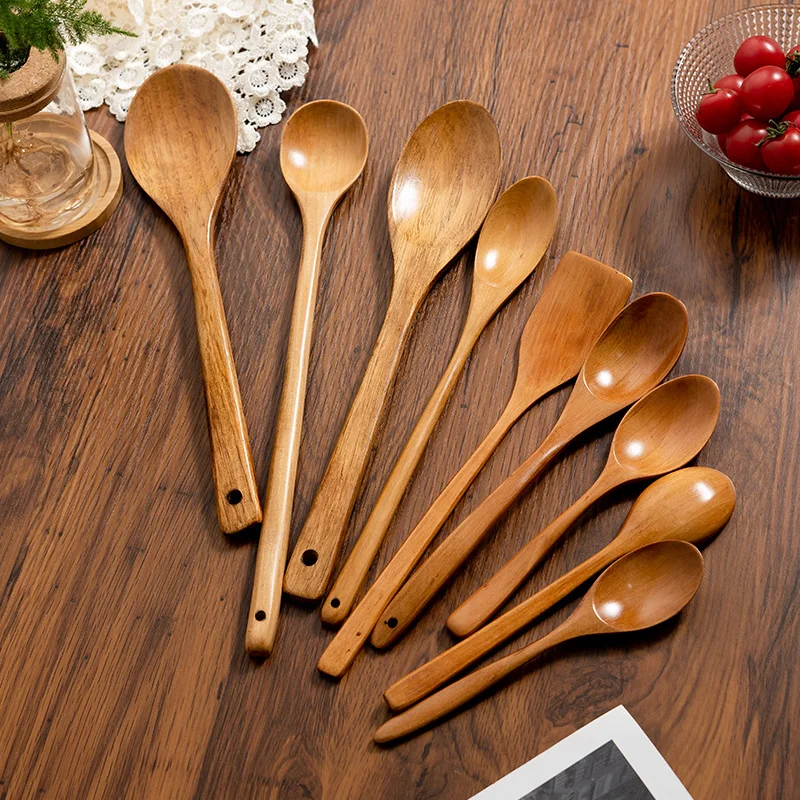 1PC Household Small Wooden Spoon Coffee And Milk Tea Stirring  Honey  Natural Ellipse Ladle  Kitchen Tableware