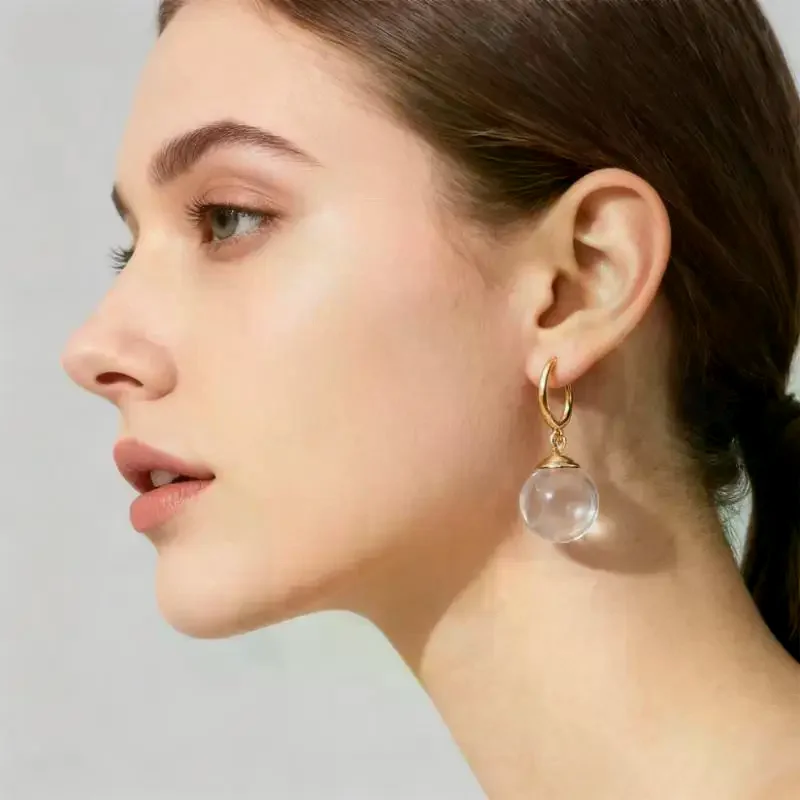Simple Fashion Spherical Glass Dangle Earrings For Women Accessories Gift Hoop Earrings Party Jewelry Gift