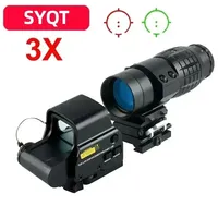 558 Holographic Scope 558+3x Tactical Optics Sights with Flip-up Quick Detachable Red/Green Dot Hunting Airsoft 3x Magnifier