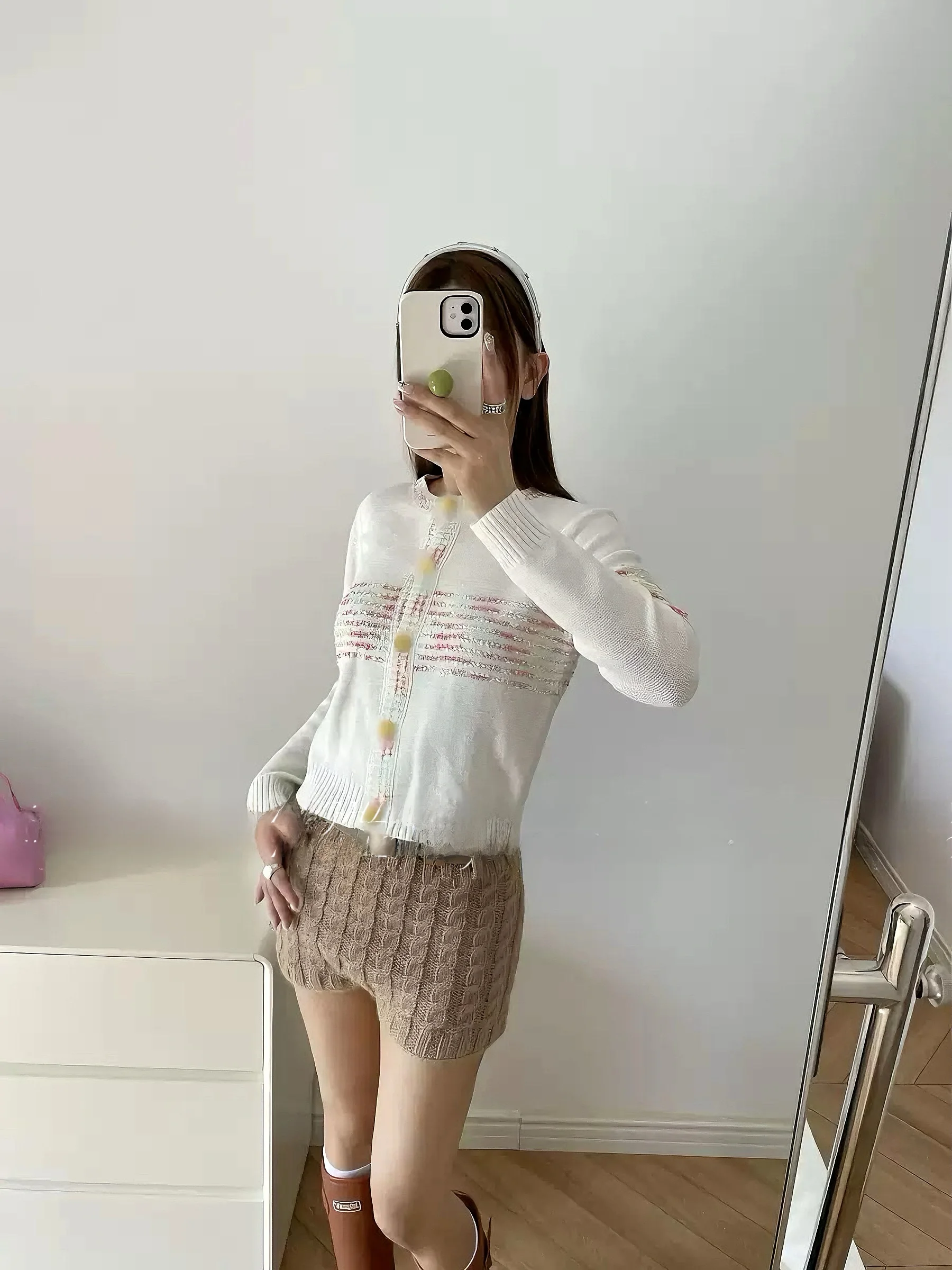 

Faionable Color Blo Knitted Cardigan Women's Slim Fit Pure Desirable Versatile Sweater Jaet French Sle Long Sve ro...
