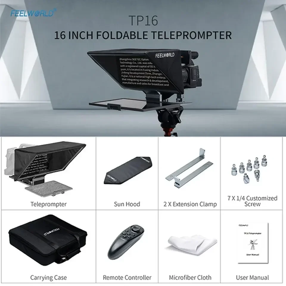 FEELWORLD TP16 16 بوصة ملقن قابل للطي يدعم ما يصل إلى 16 "الكمبيوتر اللوحي الأفقي العمودي Prompting APP التحكم عن بعد حمل