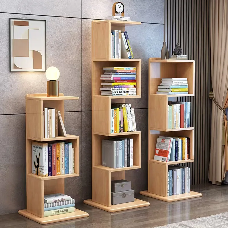 Rubber wood solid wood bookshelf creative floor-to-ceiling multi-layer storage shelf household study corner bookcase