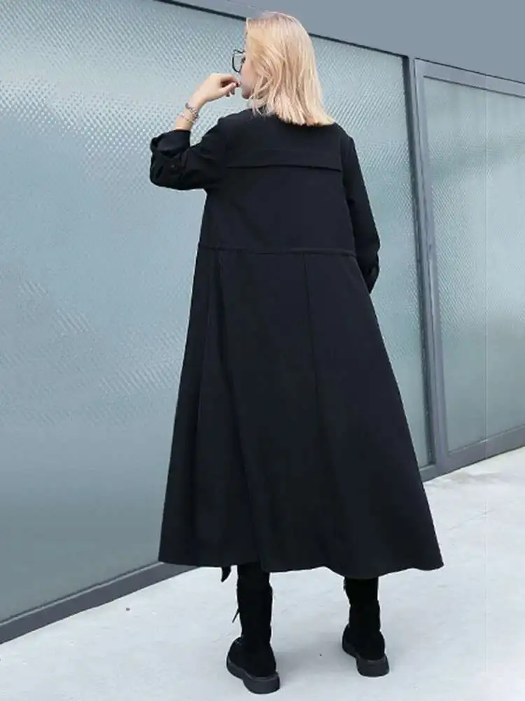 여성 육군 녹색 포켓 붕대 빅 사이즈 트렌치 뉴 옷깃 긴 소매 윈드 브레이커 패션 조수 봄 가을