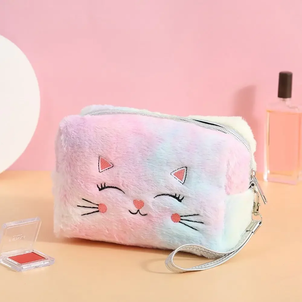 Cartoon Plush Cat Cosmetic Bag Women Colorful Makeup Pouch Portable Toiletry Bag Travel Organizer Female Beauty Case Neceser