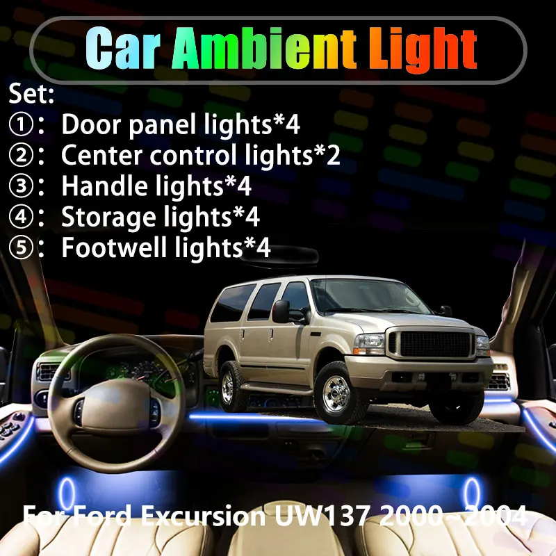 

Для Ford Excursion UW137 2000 ~ 2004 F-150 2/18 в 1, автомобильное окружающее освещение, светодиодные внутренние светодиодные фонари багажника, USB RGB Ensemble Streamer