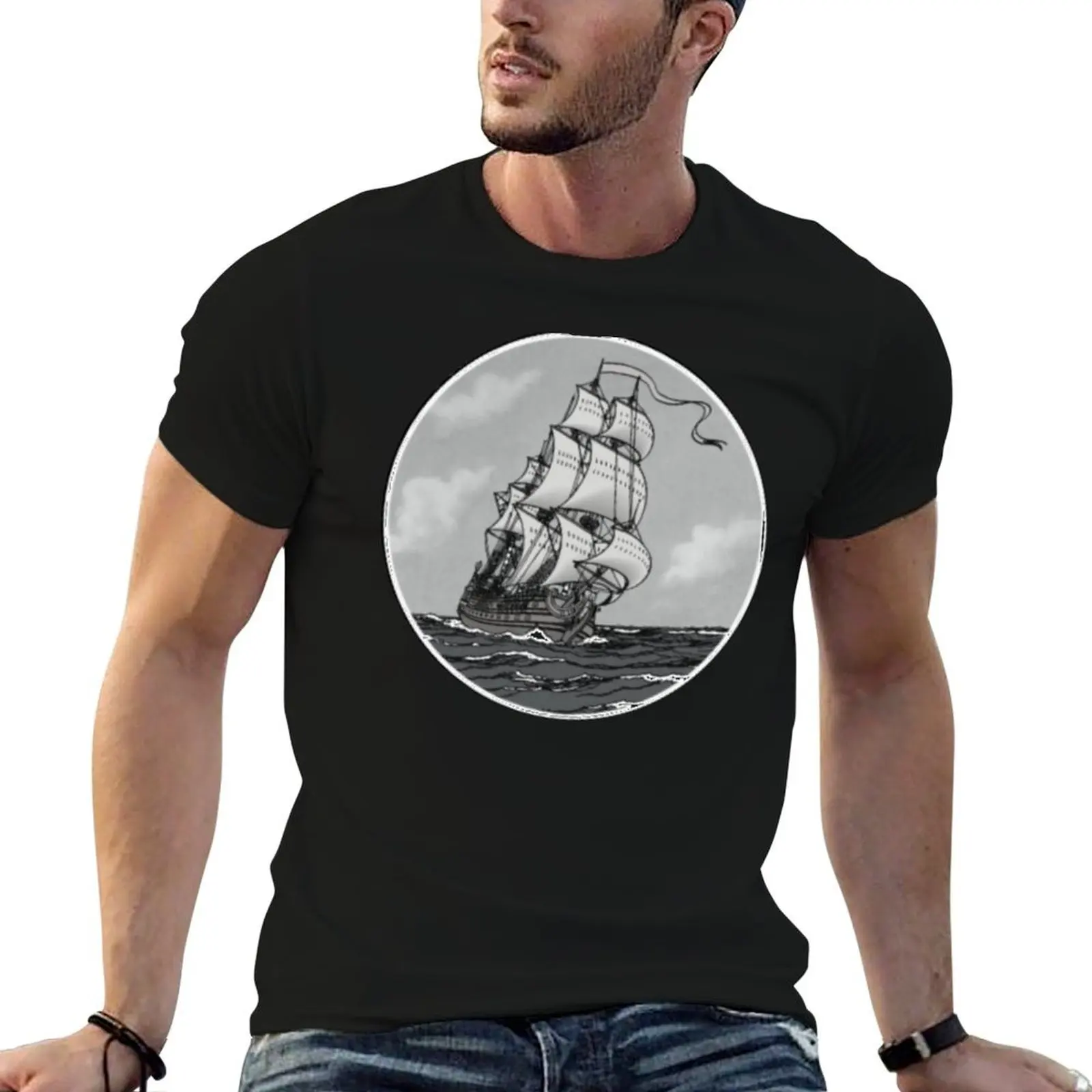 Sailing ship La Licorne in black and white T-Shirt Anti-Perspiration Workout Top