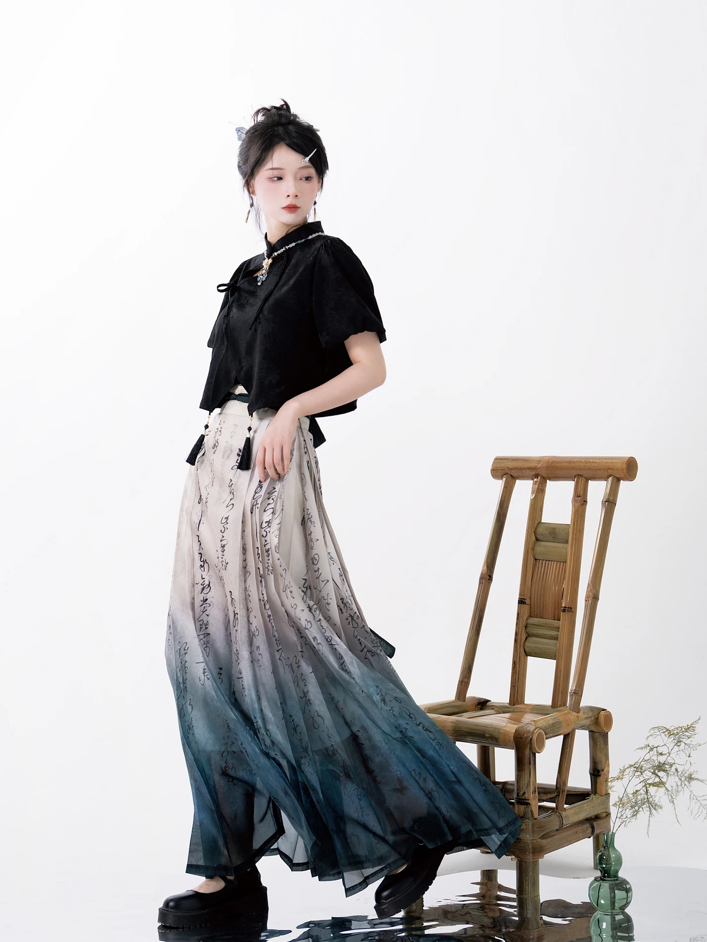 

Original Heavy Work Hanfu Sle Tailed Skirt Cold Tone New Chinese Sle Women's Traditional Costume Set Summer 2023