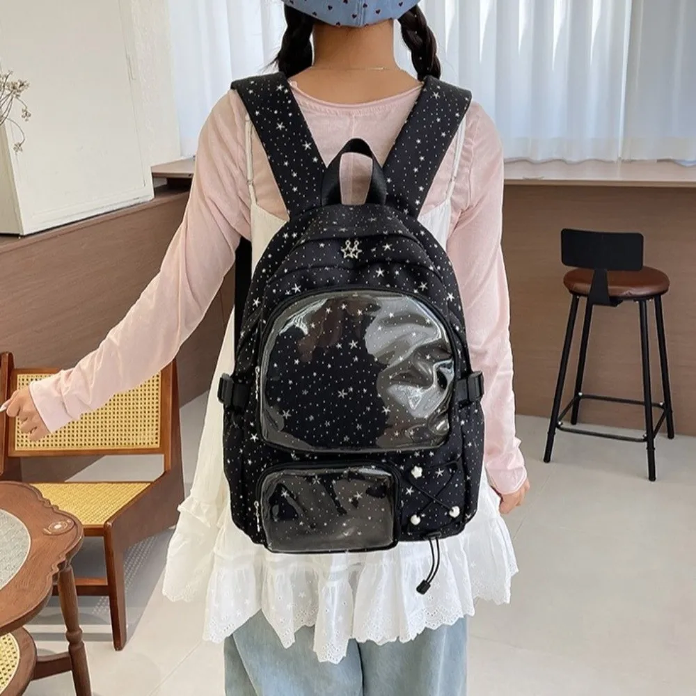 Simple Oxford Cloth Star Backpack Y2k Print Students School Bag College Style Harajuku Nylon Backpack Travel