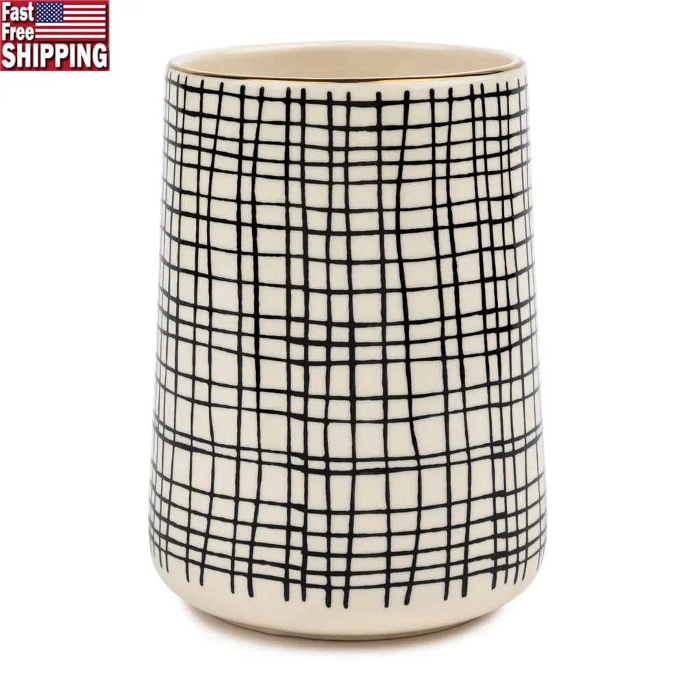 

Durable Ceramic Utensil Holder Kitchen Organizer Cross Hatch Design Stylish Water Resistant Storage Cooking Utensils