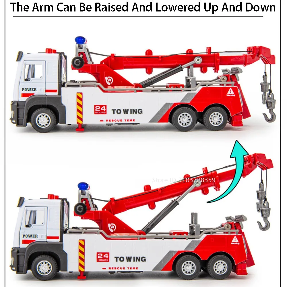 1:32 Dubbele Haak Wrecker Model Speelgoedauto's Metaal Diecast Geluid Licht Deuren Geopend Trek Miniatuur Techniek Voertuig voor Jongens