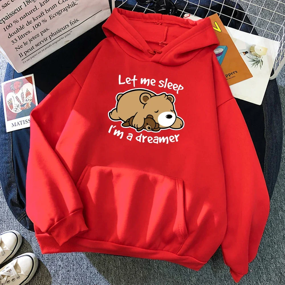 الصوف هوديس اسمحوا لي النوم حالم الدب يطبع المرأة هودي كل مباراة جيب فضفاض Y2K ملابس رياضية عادية الخريف الإناث هوديي #2