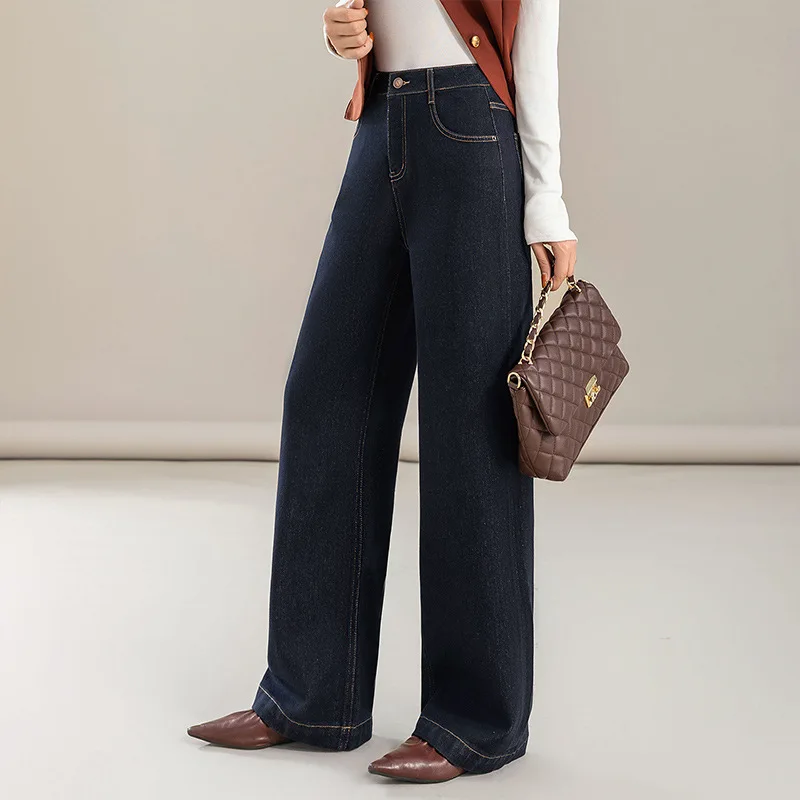 أزياء كلاسيكية فضفاضة مستقيمة واسعة الساق للنساء، خريف جديد التخسيس الراقية غير يتلاشى الجينز #4