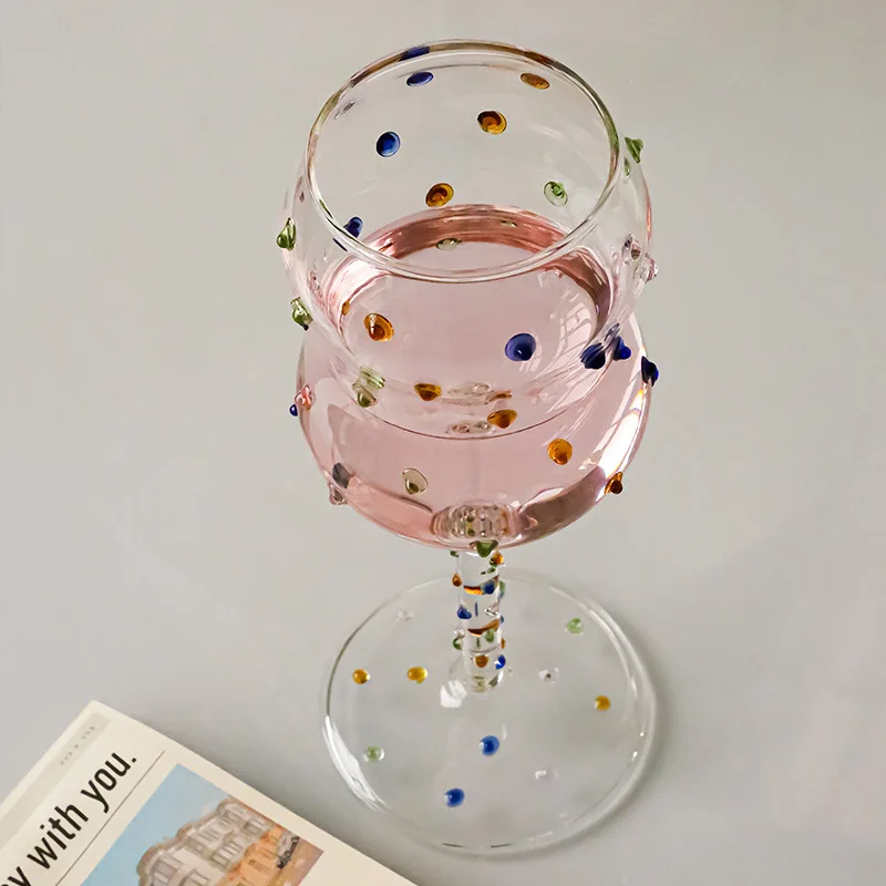 1 Piece 300ML/10 OZ Creative Cute Colorful Dots White Wine Goblet Red Wine Glass