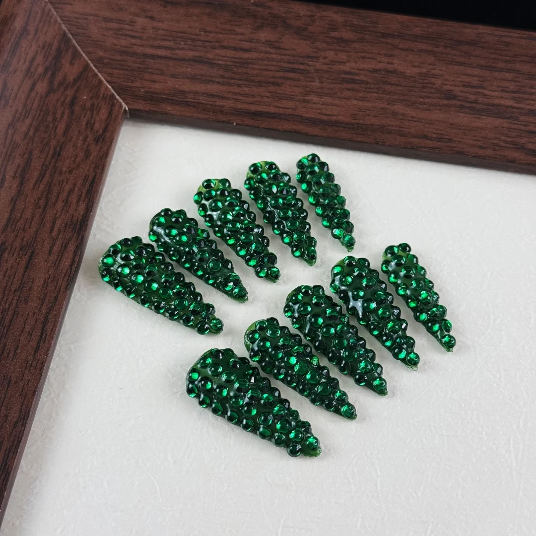 10pcs High-end Court retro style, hand-painted three-dimensional green rhinestones, dazzling with abundant rhinestones handmade