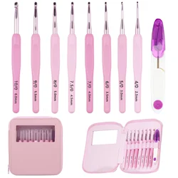 8Pcs Crochet Hook Set 2.5 to 6mm Crochet Hooks Kit Ergonomic Soft Handles Crocheting Needles Kit Knitting Tool Pink Crochet Hook