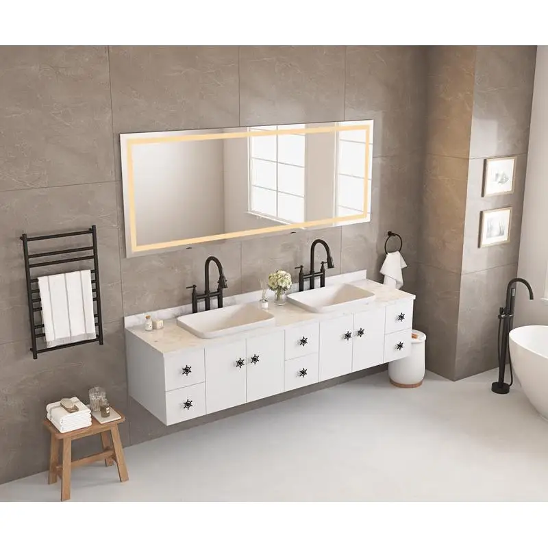 

Large 84"x30" Dimmable LED Bathroom Mirror with Front and Backlight, Anti-Fog Feature, Memory Function, and 3 Color