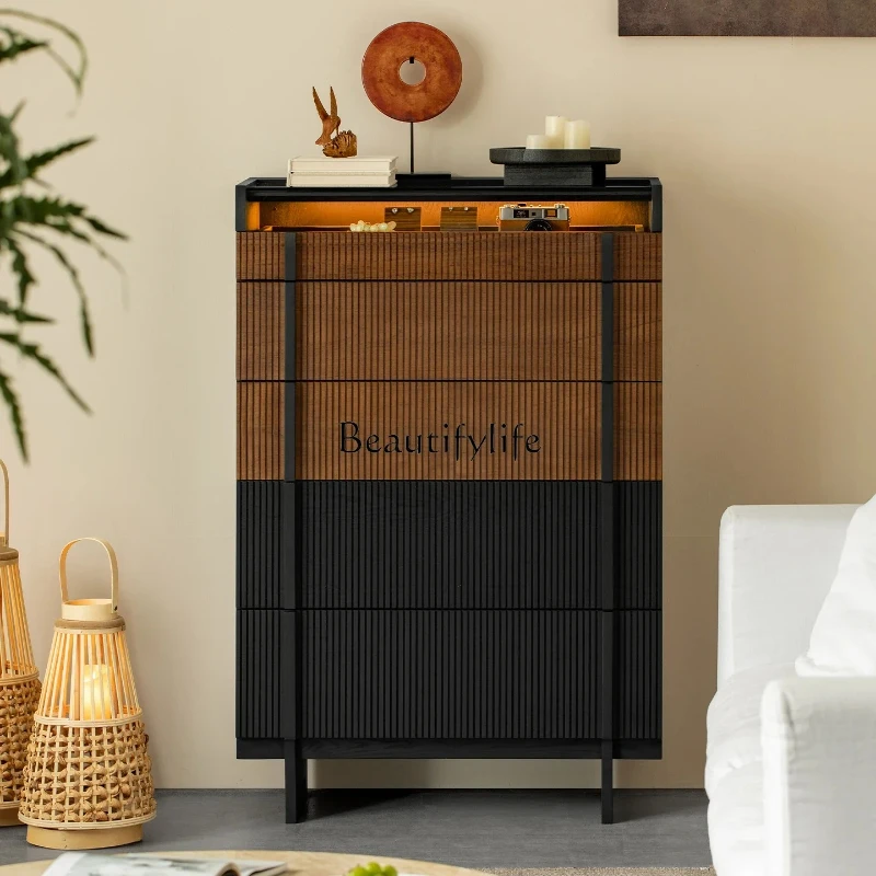 

03.ld14 Solid wood teak chest living room bedroom storage wabi wind bedside cabinet