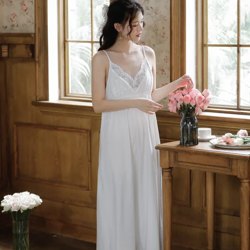 Cotton Sleeveless Long Night Dress Women Summer Fairy Sexy Lace Peignoir  Negligee Victorian Vintage Nightgown Princess Sleepwear - AliExpress  200574005