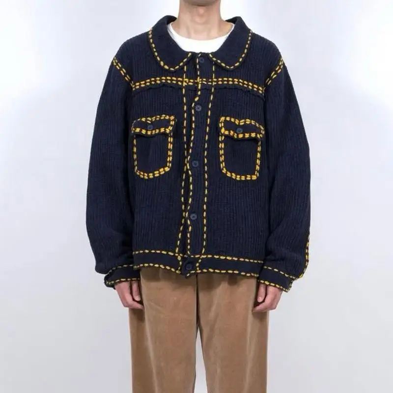 

PHINGERIN PG1KNIT sweater bright stroke contrasting color comic style knitted pocket jacket