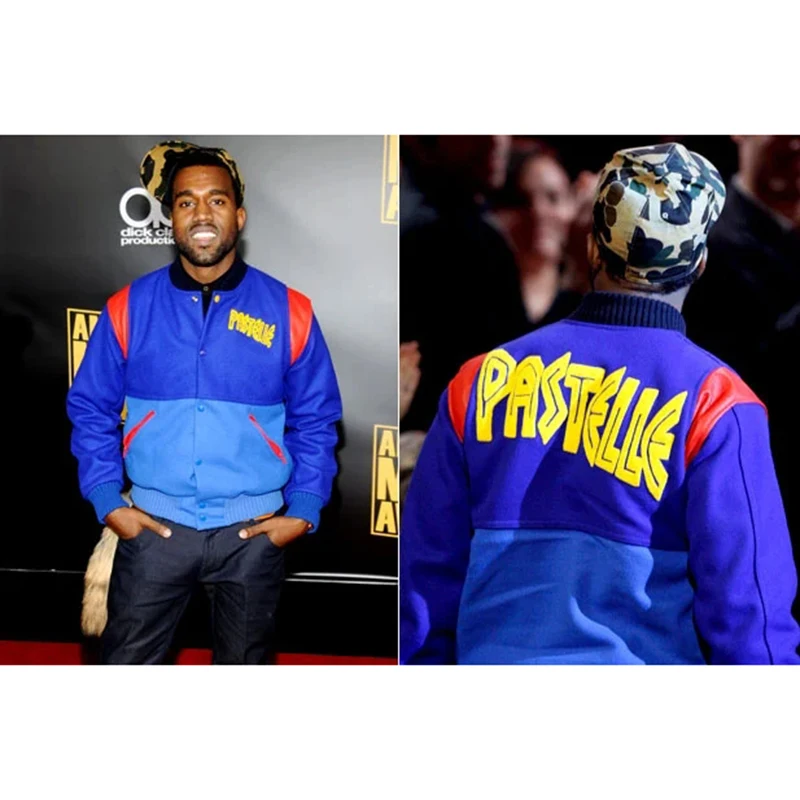 

Зимняя куртка-бомбер Kanye West Pastelle Varsity из хлопка с пэчворком, круглым вырезом и длинными рукавами