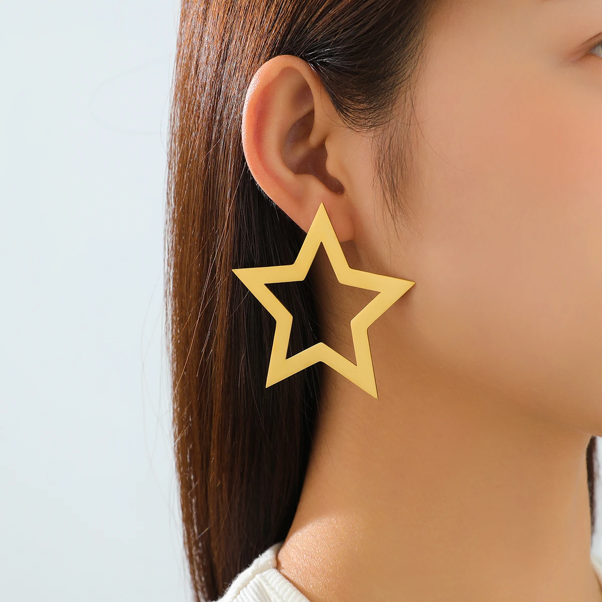 

Women's Earrings Stainless Steel Earrings for Women Geometric Pentagram Shape Big Hanging Gilded Earrings 2023 Jewelry