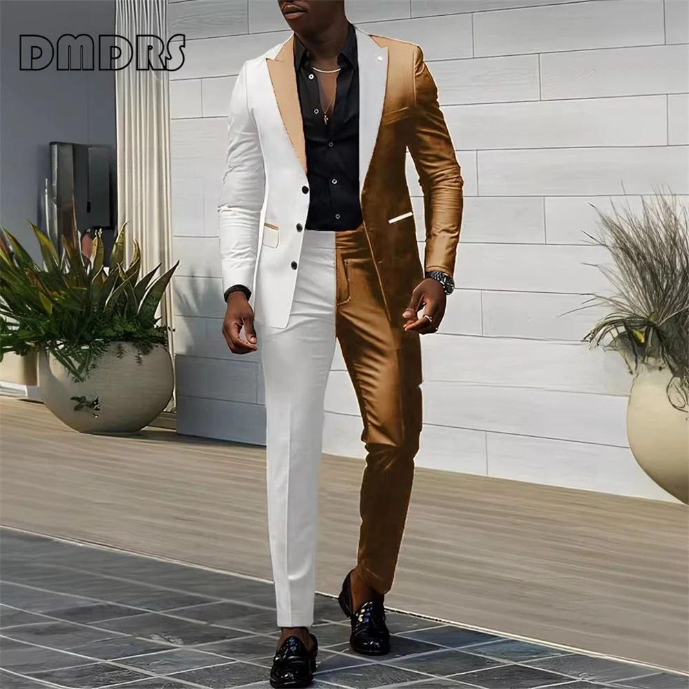 Trendy Two-Piece Suit Set for Men, Color Contrasted Men's Formal Suit Set, Slim Fitting Blazer Pants, Plus Size Wedding Suits