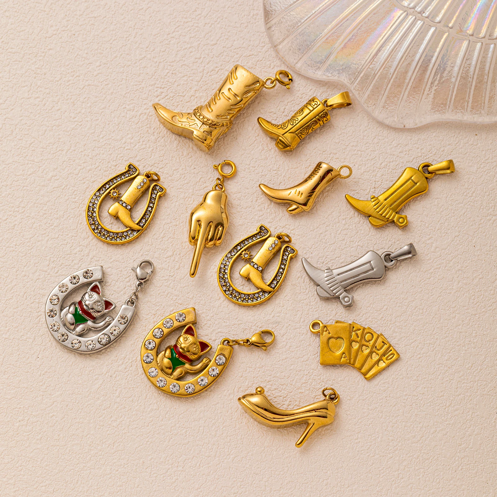 

Fashion casual trendy horseshoe boots high heels DIY pendant charms jewelry making stainless steel charms