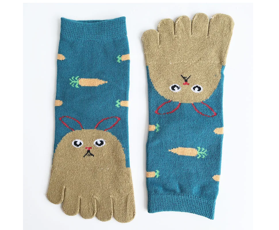 Frauen Mädchen Fünf Finger Socken Baumwolle Niedlichen Cartoon Katze Kaninchen Bär Fisch Karotte Fashions Junge Schweiß Absorbieren Weiche Kappe Boot socken – Detail 3
