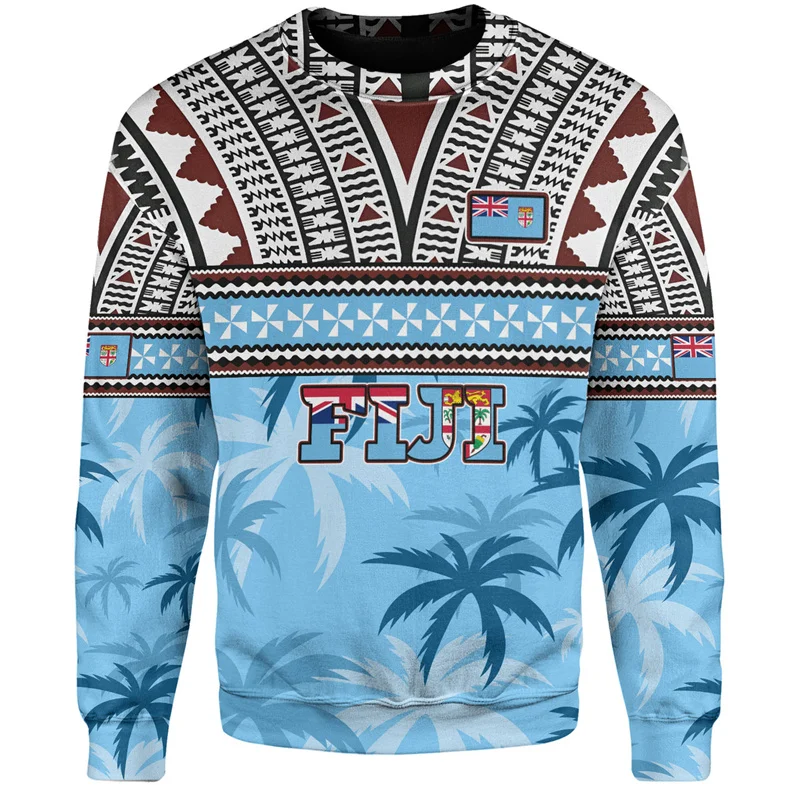 Autumn New 3D Happy Fiji Day Print Sweatshirts For Men Fashion Proud To Be Fijians Graphic Round Neck Hoodies Mens Clothing Tops