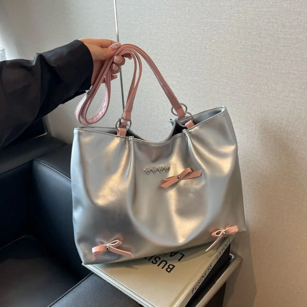 

Casual Korean Style Balletcore Bow Handbag Simple Fashion Bow Tie Shoulder Bag PU Leather Sweet Heart Underarm Bag Women