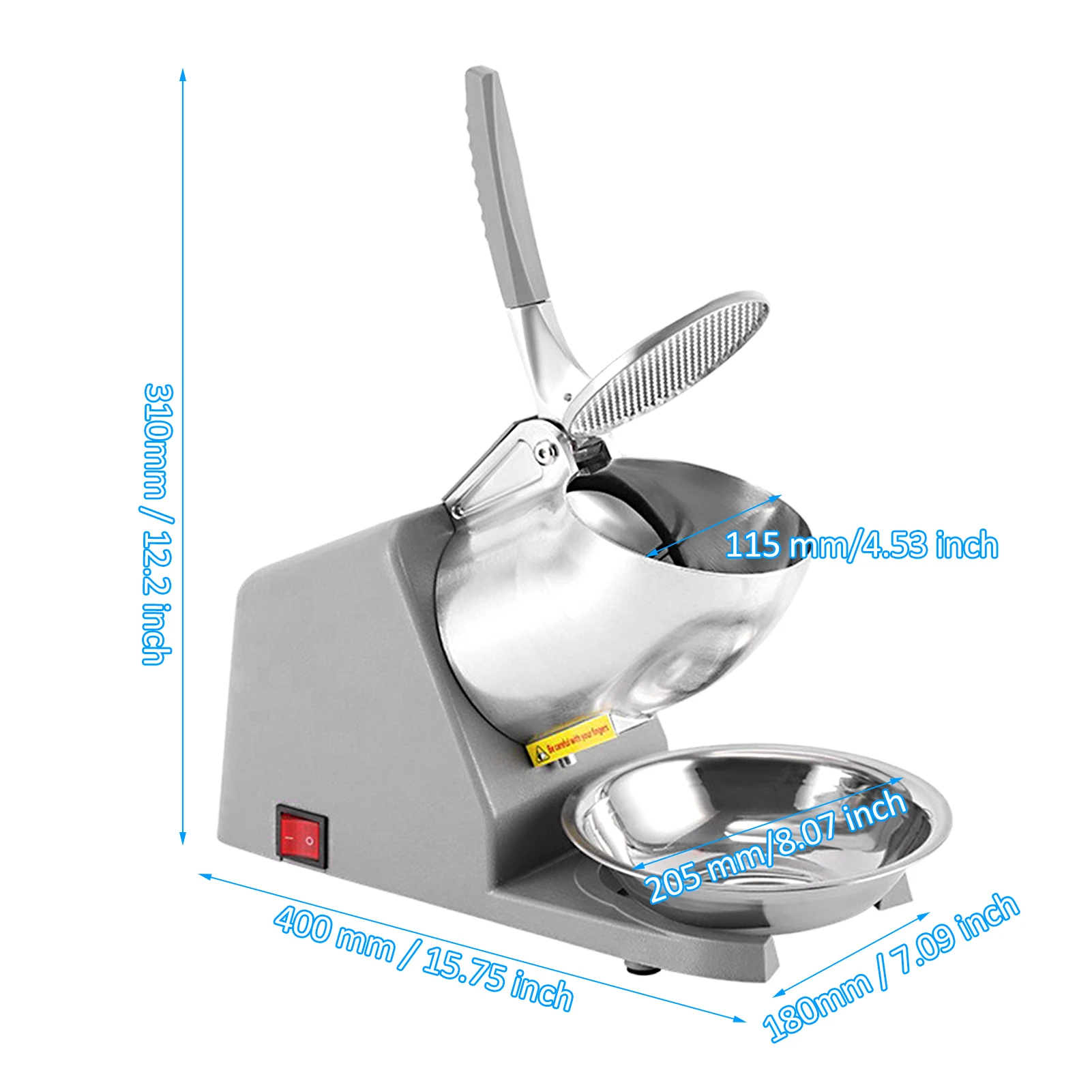 220V Dual Blades Electric Shaved Ice Machine Electric Ice Shaver Snow Cone Maker Machine Silver for Home and Commercial Use