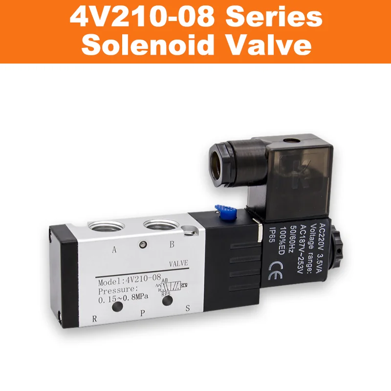 

4V210-08 5/2 Way Single Solenoid Valve Airtac Type Pneumatic Air Control Valve AC110V AC220V AC380V DC12V DC24V