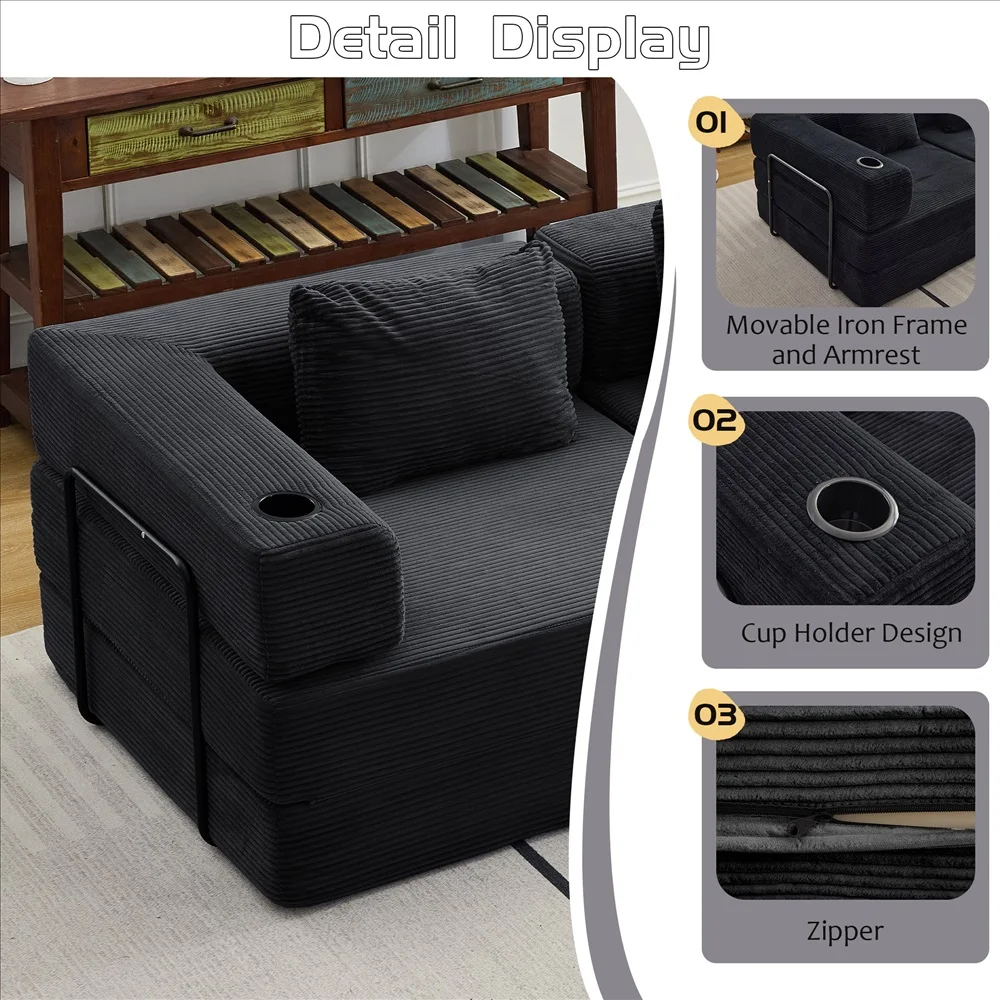 Modernes Frei Kombinierbares Modulares Ecksofa Olivgrüner Cord Convertible Couch mit Getränkehaltern Platzsparende Möbel – Detail 39