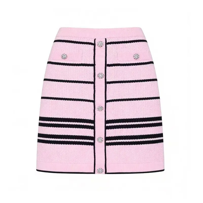 

High Quality Elegant Ladylike Spring Autumn Plaid Short Skirt Wrap around A-Line Skirt Soft Versatile Women's Knitted Skirt