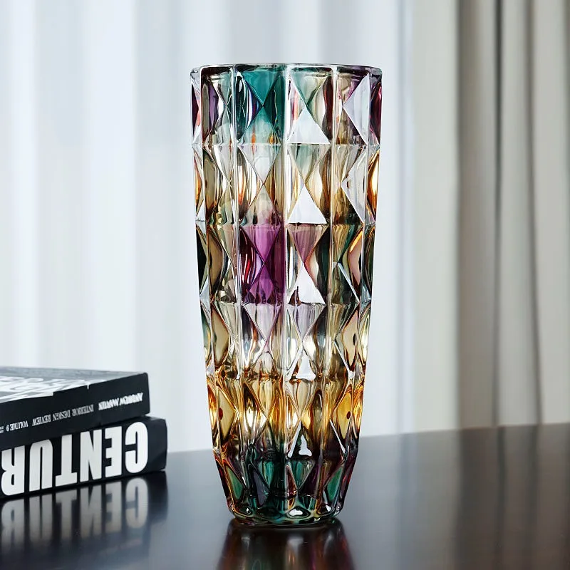Light luxury household glazed colored vase ornament thickened crystal glass creative flowers water nourishing rich bamboo vase