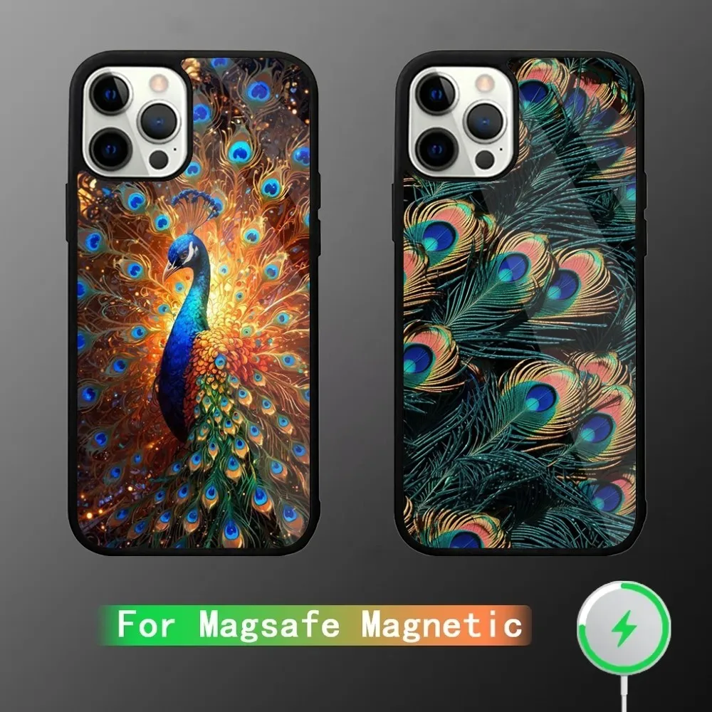 Peacock Feathers  Phone Case For iPhone 16,15,14,13,12,11,Plus,Pro,Max Mini Magsafe Magnetic Wireless Charging