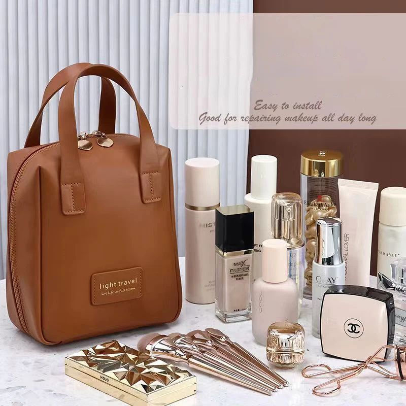 Borsa cosmetica da viaggio di grande capacità borsa da toilette portatile in pelle con borsa per il trucco impermeabile multifunzionale