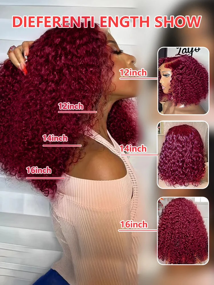 99J Burgundy Lace Front Wig Short Bob Hair Wig Human Hair 13x4 Deep Wave Frontal Wig 13x6 Red Colored Curly Wigs