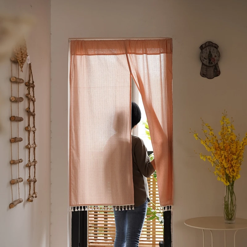 Japanese Cotton Linen Rod Pocket Fabric Partition Curtain Semi-shading Hanging Curtain Finished Household Decor Door Curtain