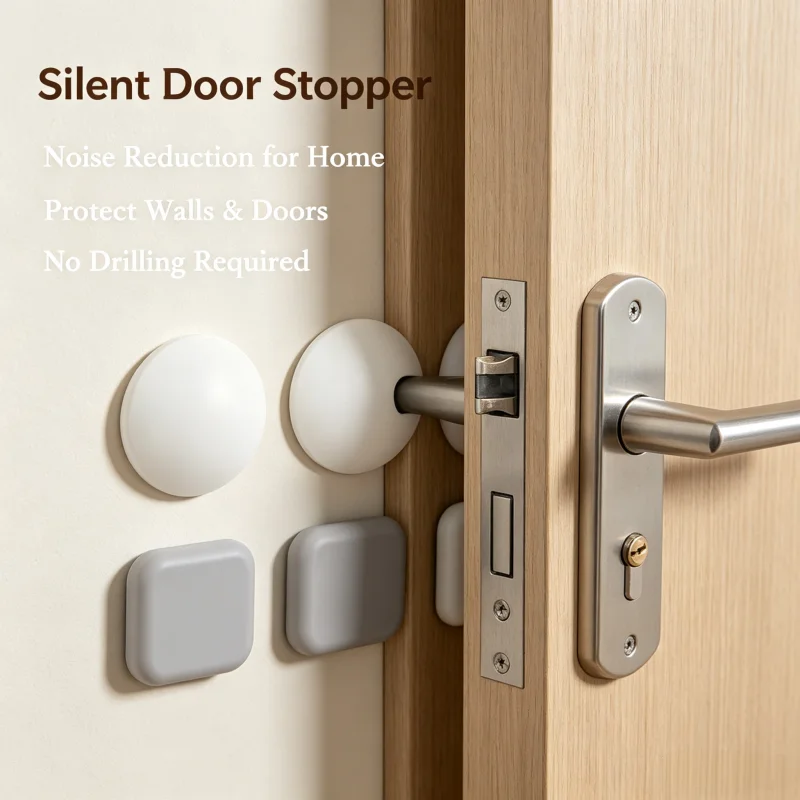 Noise Reduction Silicone Buffer Door Stop, Punch‑Free Self‑Adhesive Anti‑Collision Pad for Door Handle, Fridge, Cabinet Wall Pro